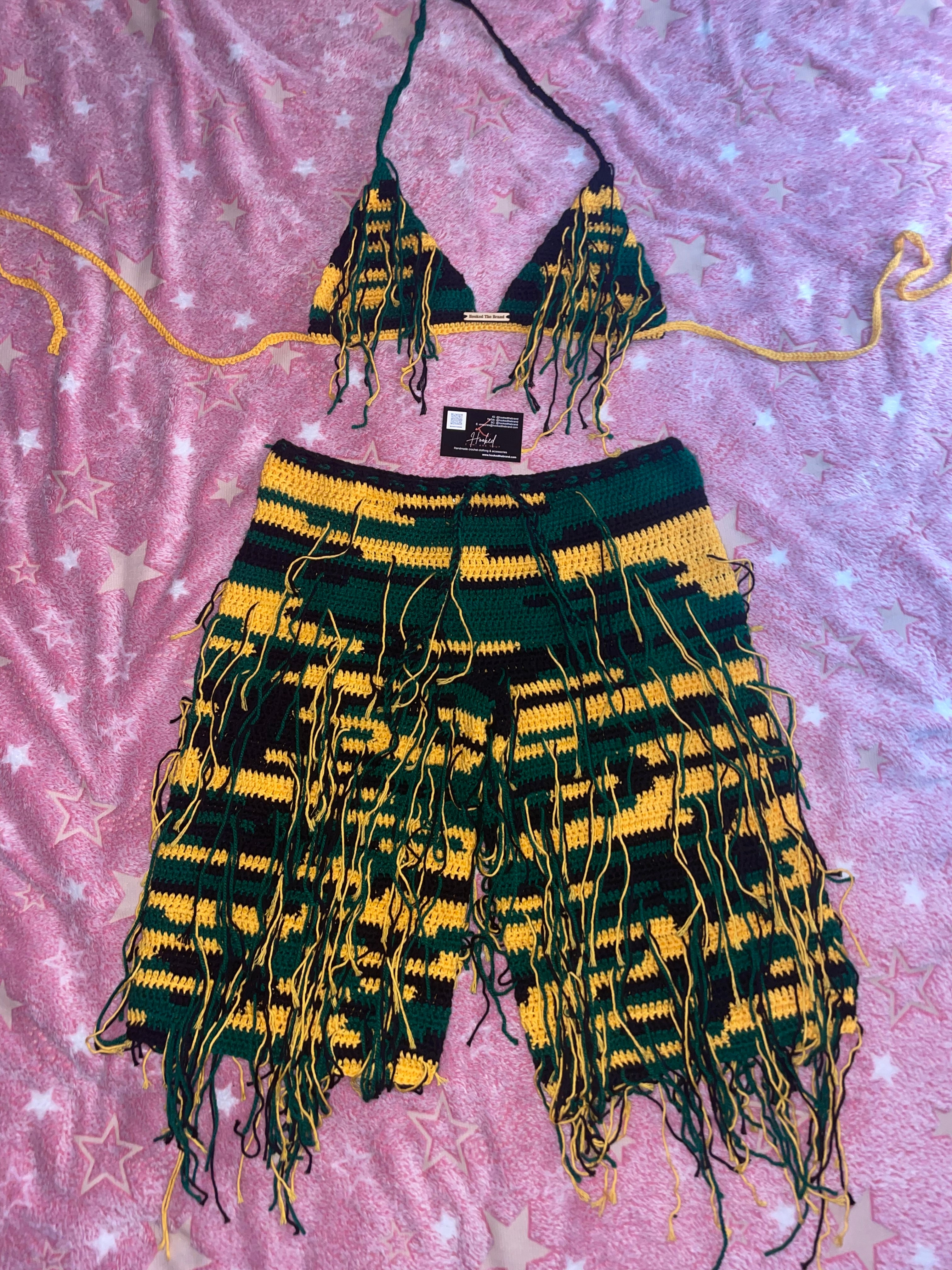 Crochet Tassel 2 Piece Shorts Set - Shorts & Bralette
