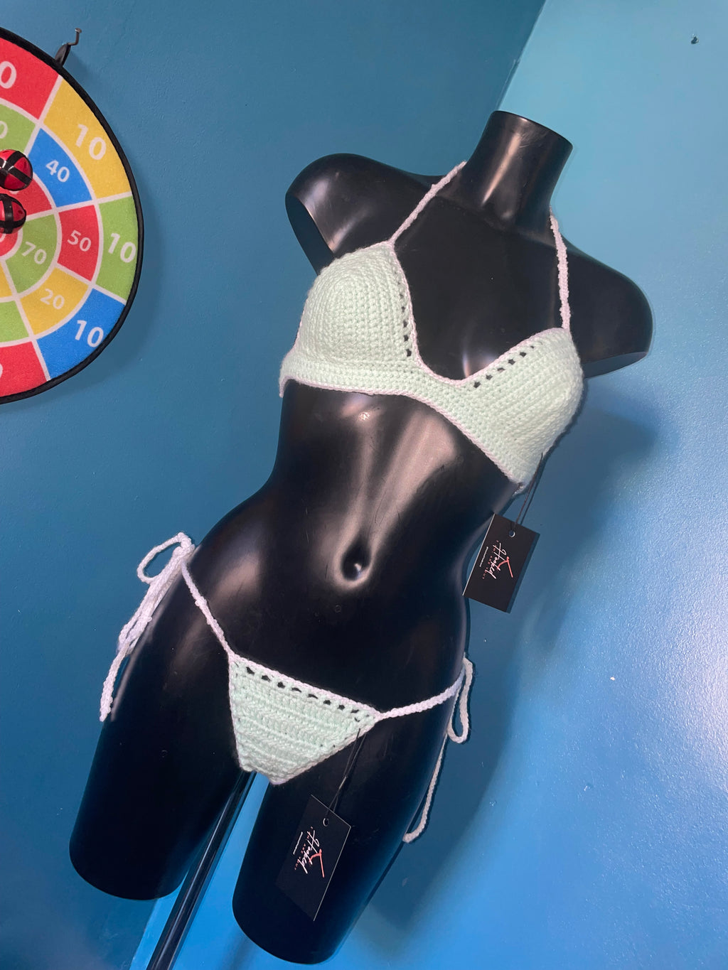 Two tone crochet bikini with mesh border