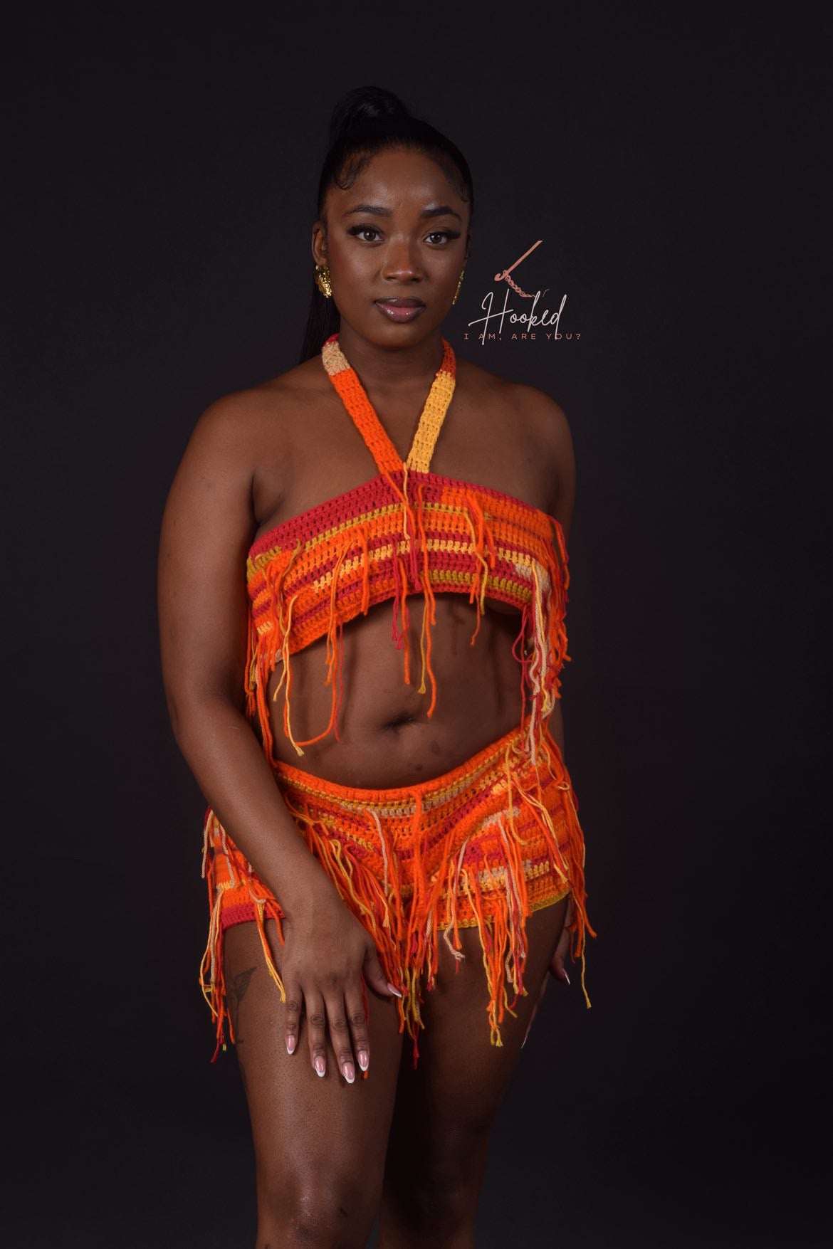 Women's Crochet Tassel 2 Piece Set - Tie Neck Bralette & Shorts