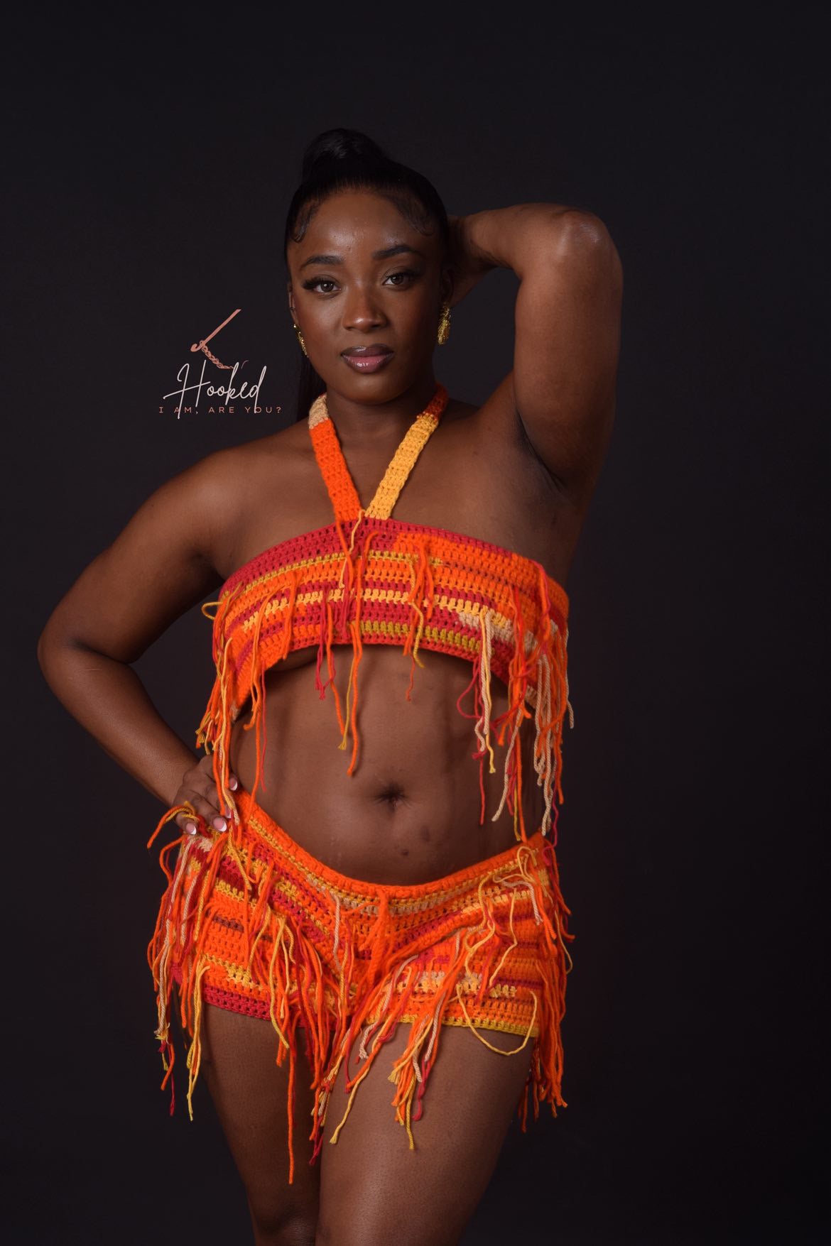 Women's Crochet Tassel 2 Piece Set - Tie Neck Bralette & Shorts