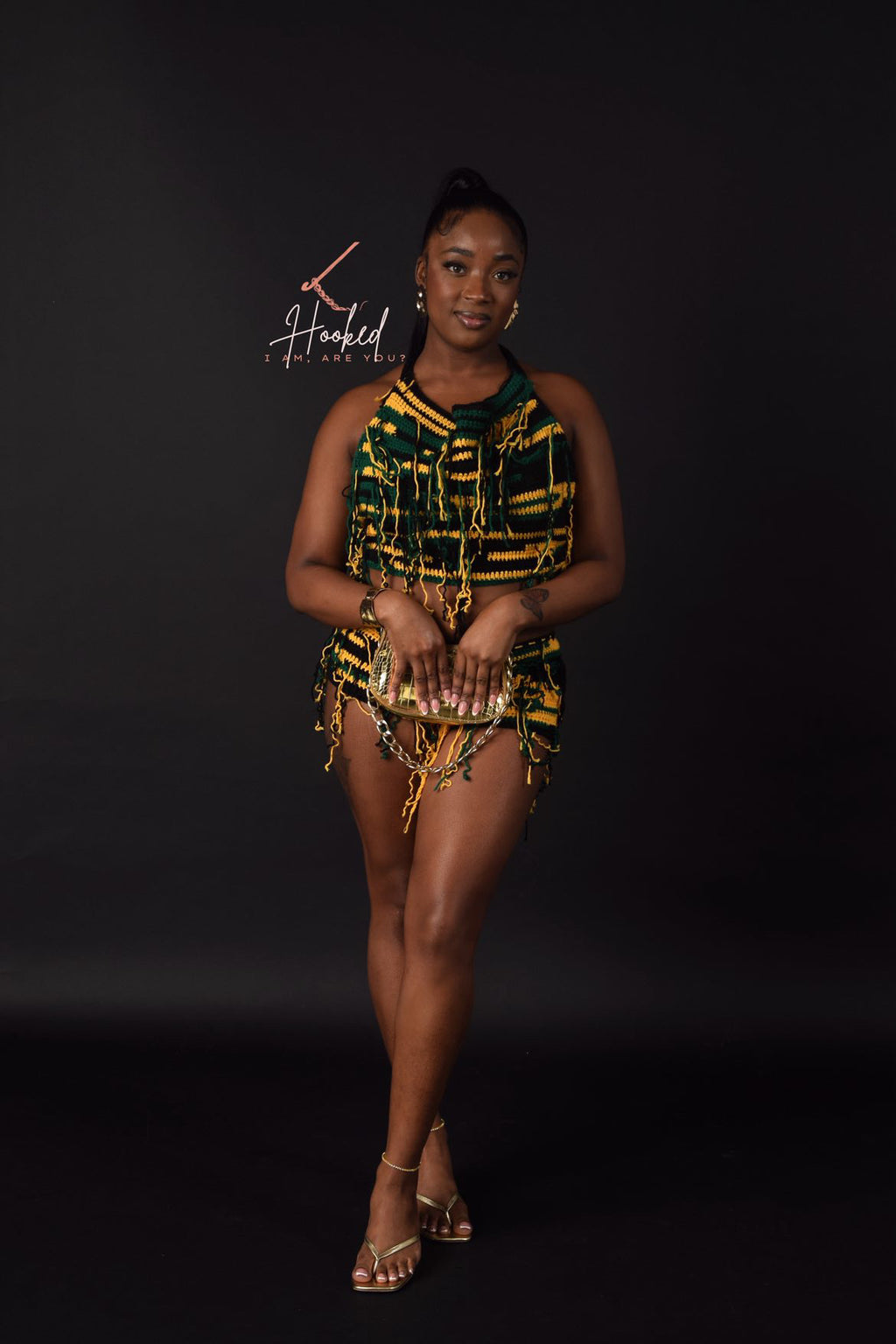 Women's Crochet Tassel 2 Piece Set - Cowl Neck Top & Skirt