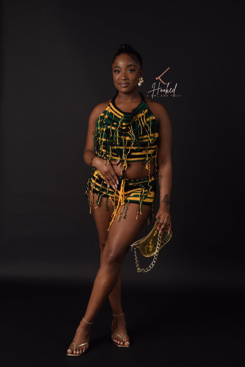 Women's Crochet Tassel 2 Piece Set - Cowl Neck Top & Skirt