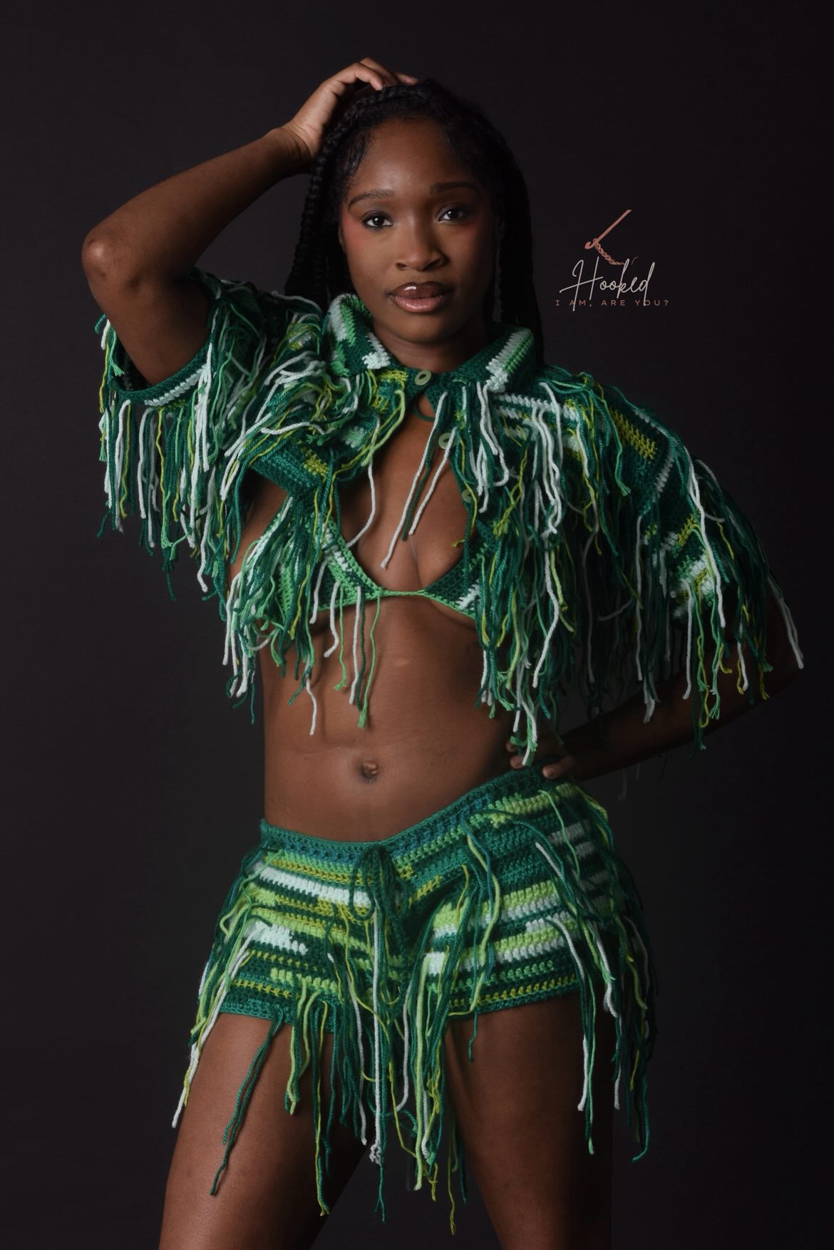 Women's Crochet Tassel 3 Piece Set - Bralette Top, Skirt & Cropped Shirt Jacket
