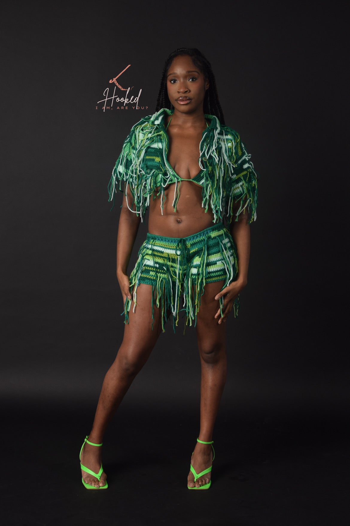 Women's Crochet Tassel 3 Piece Set - Bralette Top, Skirt & Cropped Shirt Jacket